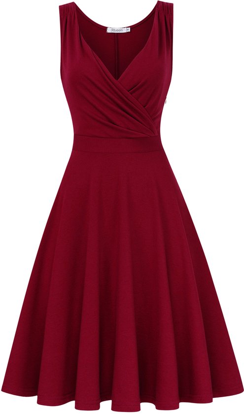 Grace Karin Vintage cocktailjurk voor dames, A-lijn, effen, midi-taille, mouwloos, elegante formele jurk met zakken, koningsblauw, L