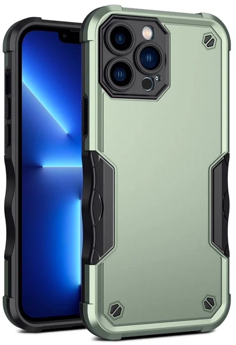 Cityhoesje - iPhone 15 Pro - Non-slip Stripes- - PC+TPU Backcase - Groen