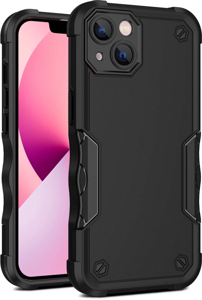 Cityhoesje - iPhone 15 - Non-slip Stripes- - PC+TPU Backcase - Zwart