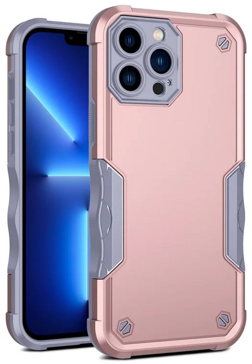 Cityhoesje - iPhone 15 Pro - Non-slip Stripes- - PC+TPU Backcase - Rosegoud