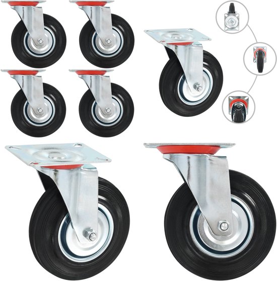 XUAN M12 Zwenkwielen Met Schroefdraad Zware Zwenkwielen 3/4/5 Inch Zwenkwielen Rubber Zwenkwielen Met Rem 75/100/125 Mm Wielen (Color : 4*Swivel, Size : 125mm