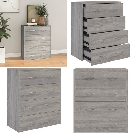 vidaXL Dressoir met 4 lades 60x30,5x71 cm zwart