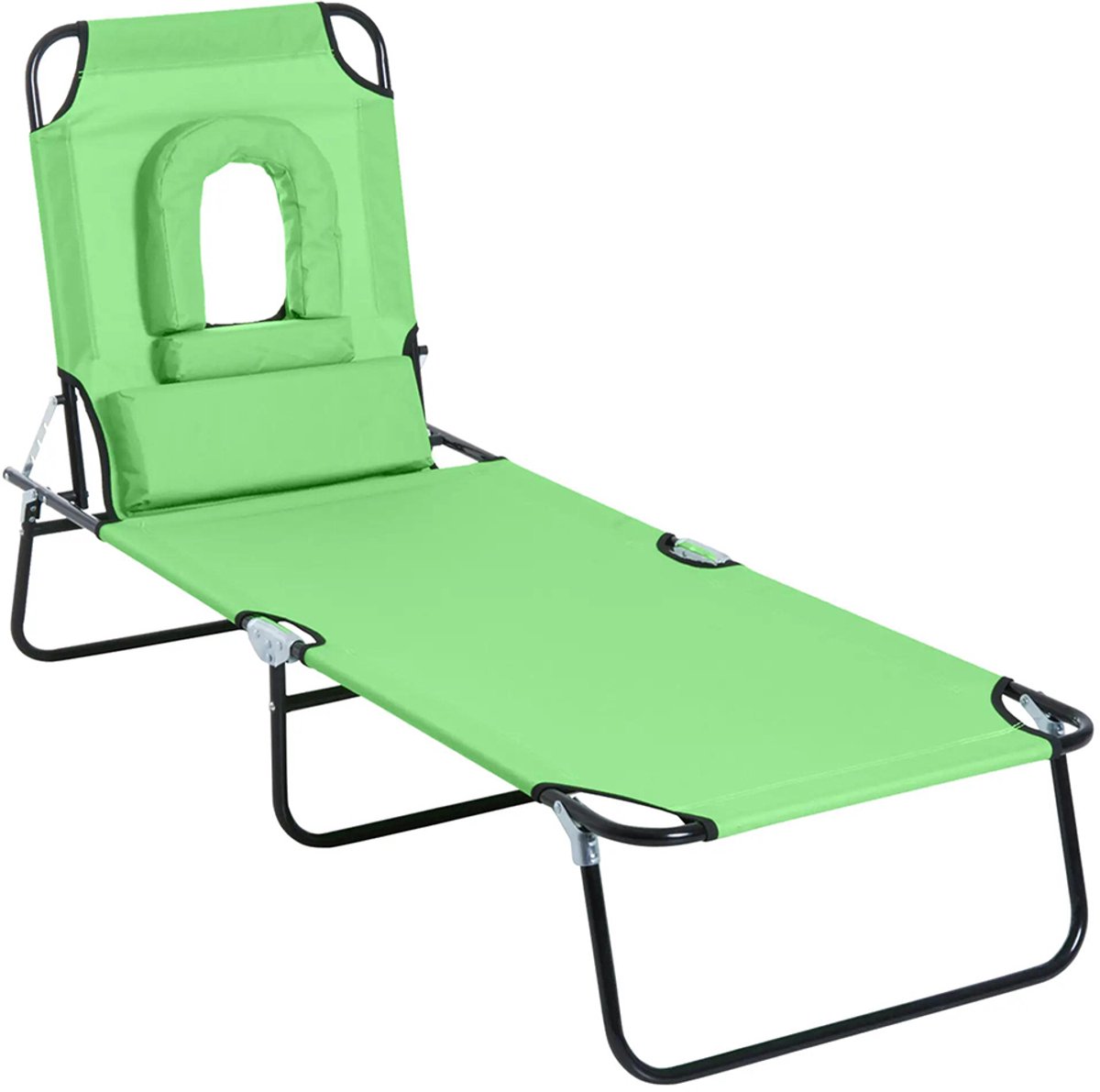 Sweiko Tuinstoel - Met hoofdsteun + leesvenster - Verstelbare rugleuning - Campingligstoel - Maximale belasting 120kg - Groen