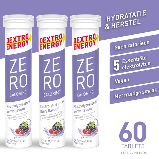 Dextro Energy Zero Calories Berry - Elektrolyten Sportdrank - Suikervrij - Electrolytes Drink - 3 x 20 tabletten (30 Liter) — afbeelding 5