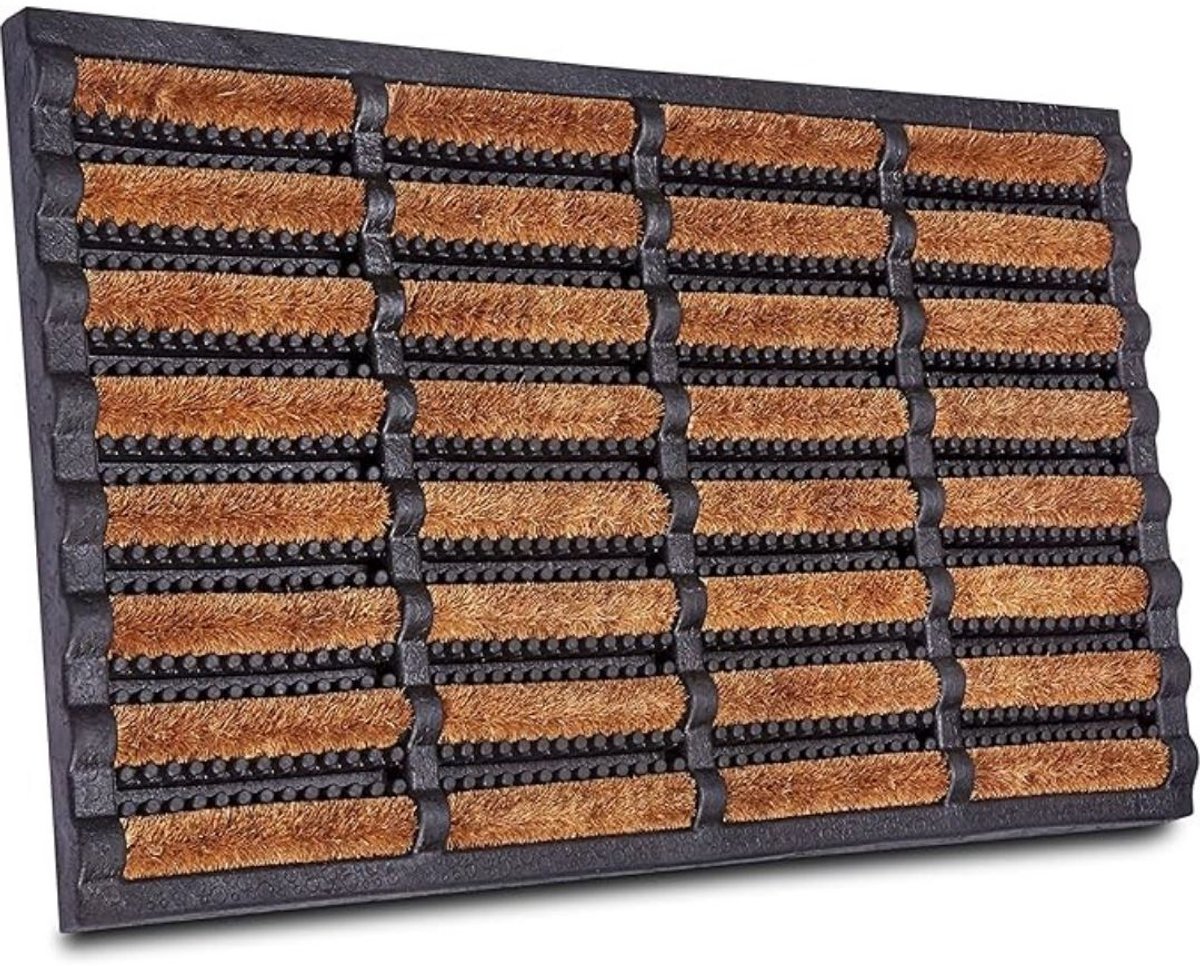 Zylo® Borstelmat voor Buiten - Voetenveger met Borstels - Deurmat - Antislip - Afwasbare Vuilvangmat met Waterafvoeropeningen - 40x60x5cm - Zwartnatuur