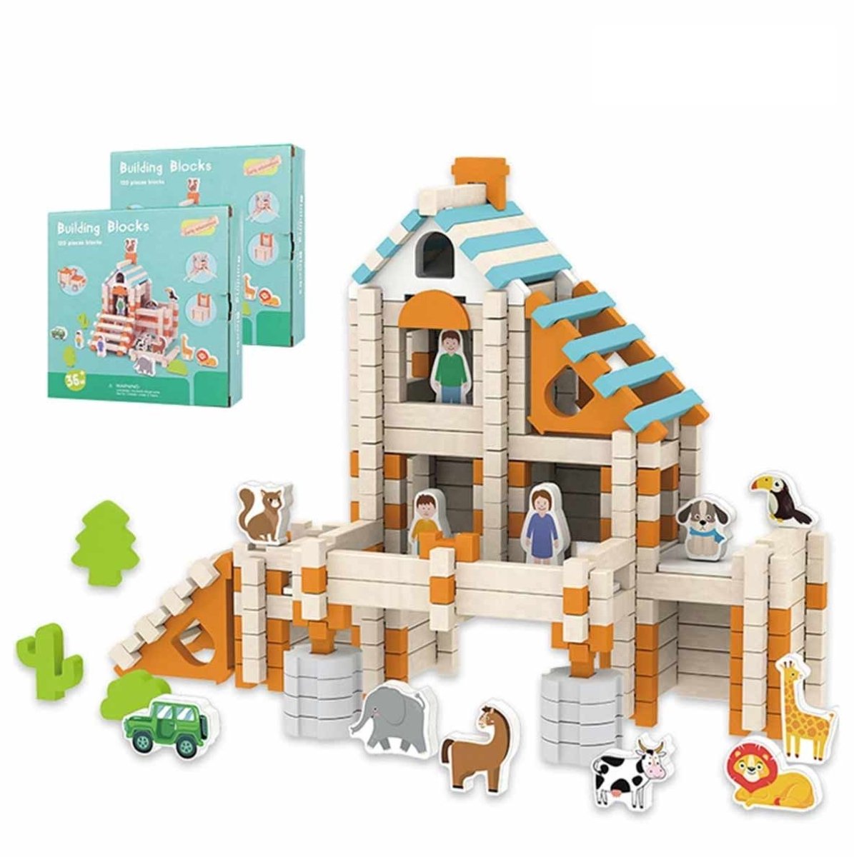 2 Dozen van Houten Blokken Set XXL 107PCS-(214PCS) - Houten Speelgoed met 30 poppen - bouwenblokken- Educatief Speelgoed -Montessori speelgoed-Bouwen constructie speelgoed voor Kinderen-Creatief Bouwspel