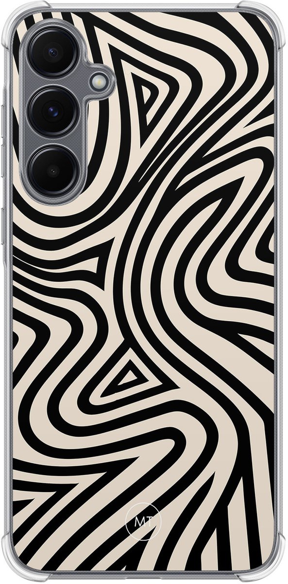 Hoesje (shockproof) geschikt voor Samsung Galaxy A55 - Groovy lines - Extra sterke case - TPU/polycarbonaat - Print - Zwart, Wit, Transparant