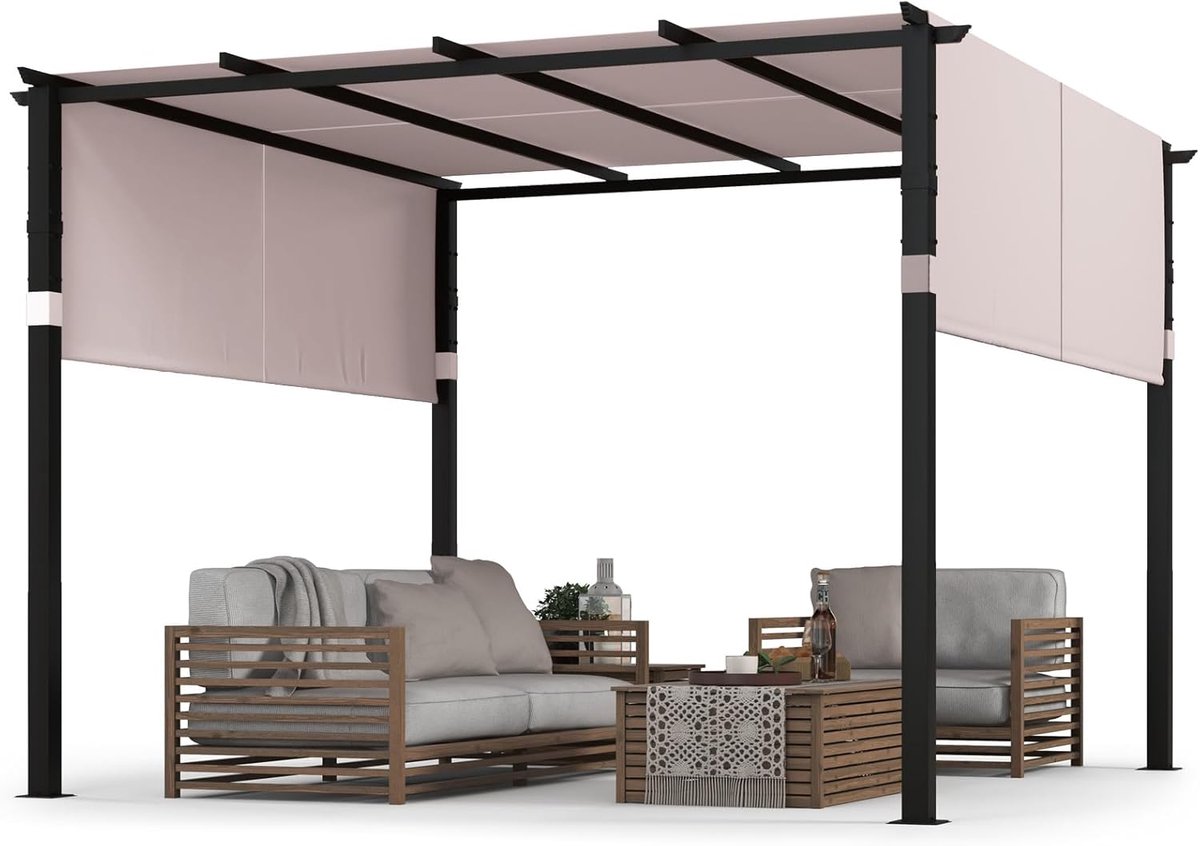COSTWAY Pergola met 2 verstelbare daken, paviljoen, waterdicht, stabiel, winterbestendig, tuinpaviljoen met robuuste metalen zuilen voor terras, tuin, dek (grijs)