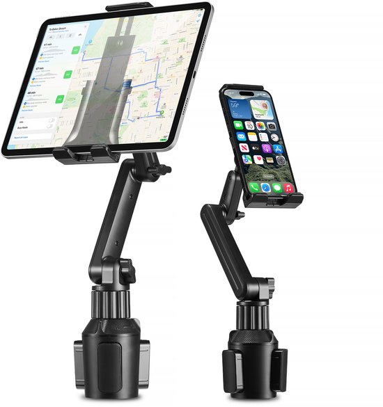 YONO Telefoonhouder voor Auto - Bevestiging in Bekerhouder - Smartphone en Tablet Houder - Verlengbaar en 360 Graden Draaibaar - Zwart