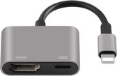 8-Pin (Lightning) naar HDMI + 8-Pin adapter kabel - geschikt voor iPhone en iPad - verbinden met o.a. tv, projector - grijs