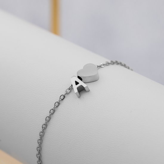 Bracelet Lettre A sur Carte Cadeau - Une lettre, une promesse - 15,5 cm + 5,5 cm réglables Acier Inoxydable Couleur Argent - Pendentif Initiale & Cœur - Pax Amare