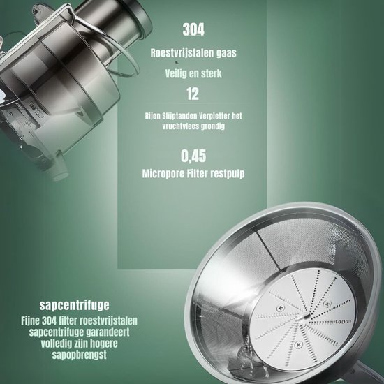 Zylo® Sapcentrifuges Groenten en Fruit - 65 mm Vulopening - Sapcentrifuge - 30x20x18cm - Zilver van Zylo — afbeelding 4