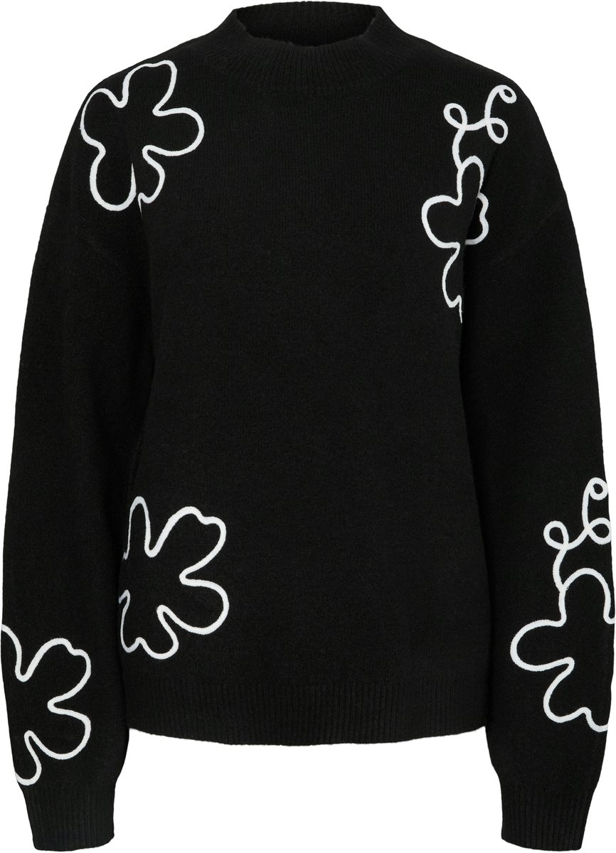 Pieces Trui Pcrosa Ls High Neck Knit Bc 17162161 Black/cloud Dancer Dames Maat - L