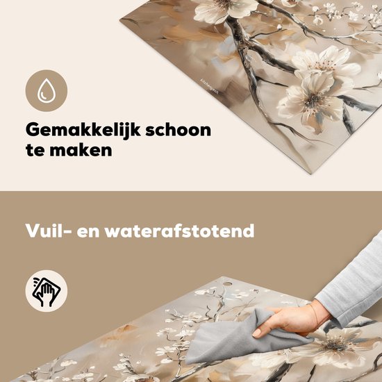 KitchenYeah® Protection plaque induction 60x52 cm - Fleurs - Abstrait - Peint - Beige - Protege plaque de cuisson - Couvre plaque induction - Protecteur d'induction - Cuisine