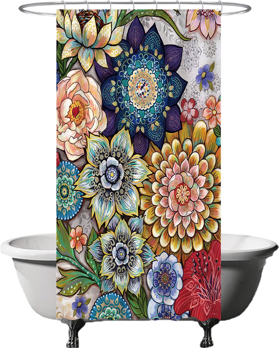 Ulticool Douchegordijn - Bloemen Natuur Kunst - 120 x 200 cm - met 8 ringen - Anti Schimmel - Semi Transparant - Waterdicht & Wasbaar - Decoratie Lente Zomer - Kleurrijk
