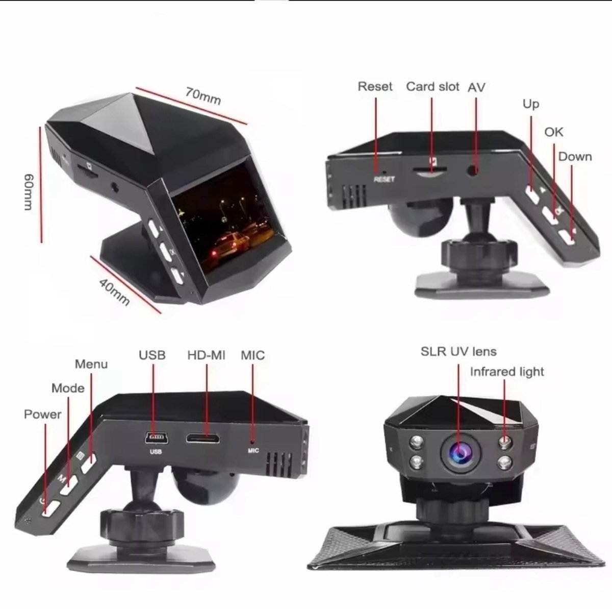 Gabrys® Dashcam voor auto - 4K HD - 1080P - 2" HD scherm - Looprecording - Full HD - Emergency - noodgeval - Nachtzicht - Incl 32GB SD-kaart – foto 5