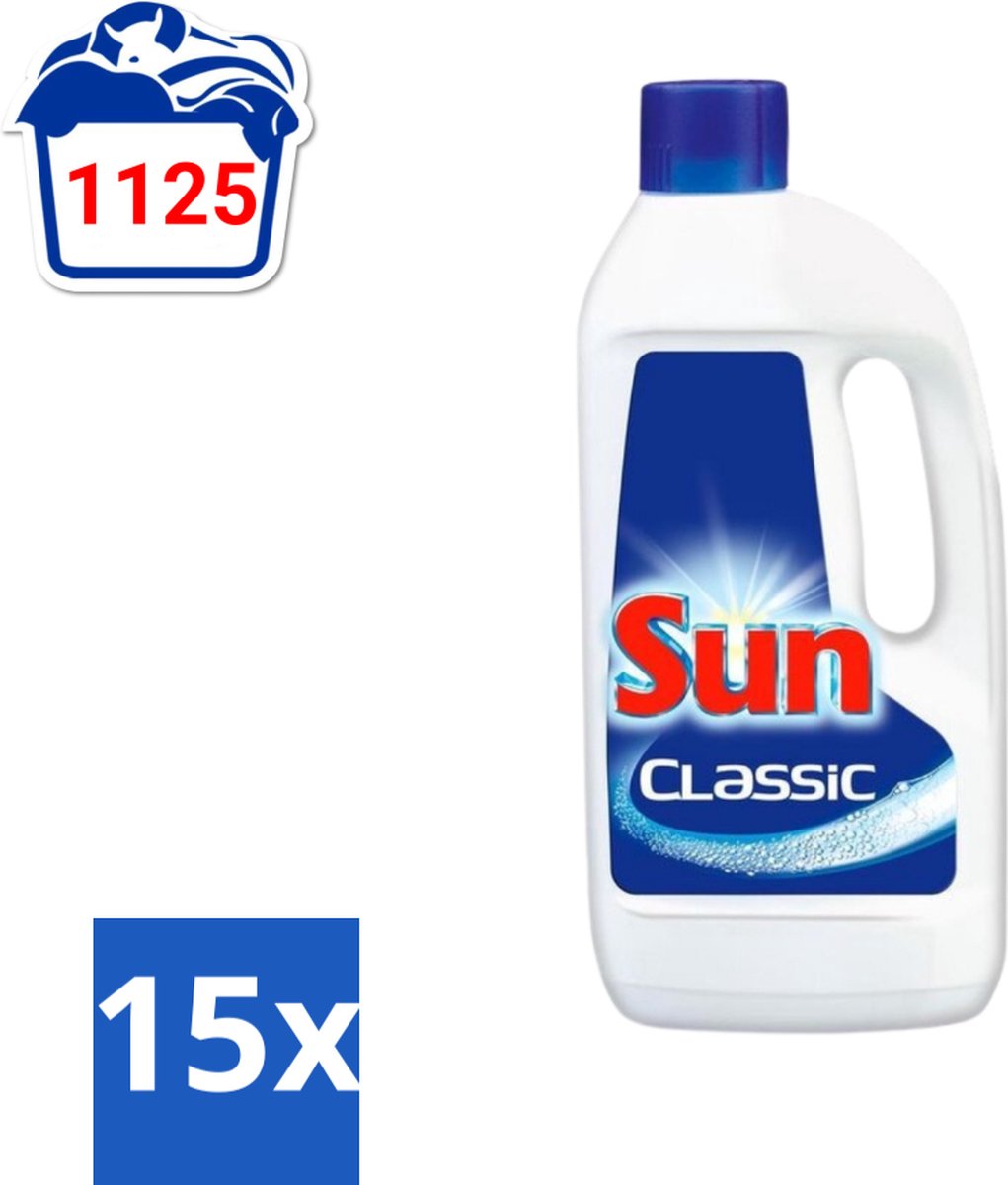 15 x Sun Classic - Vaatwasmiddel Gel - 75 Wasbeurten - Vaatwasmiddel Gel - Vaatwasmiddel - Vaatwasmiddel Gel 75 Wasbeurten - Vaatwasmiddel Voor Vaatwasser - Vaatwasmiddel Vet Verwijderen