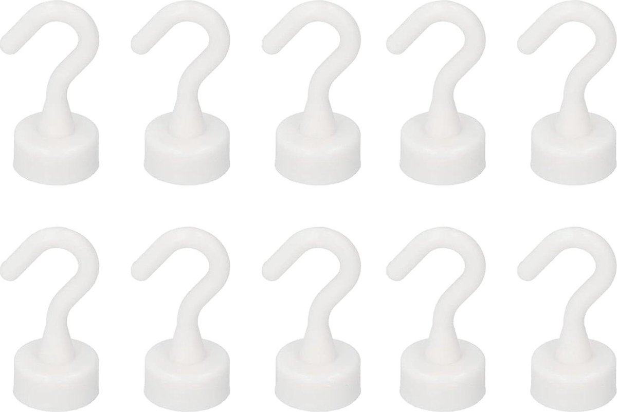 Magnetische haakset - 10 stuks plastic magnetische haken - wit zwaar ABS - compacte haken voor koelkast magnetron - 50 kg - inclusief montagemateriaal .