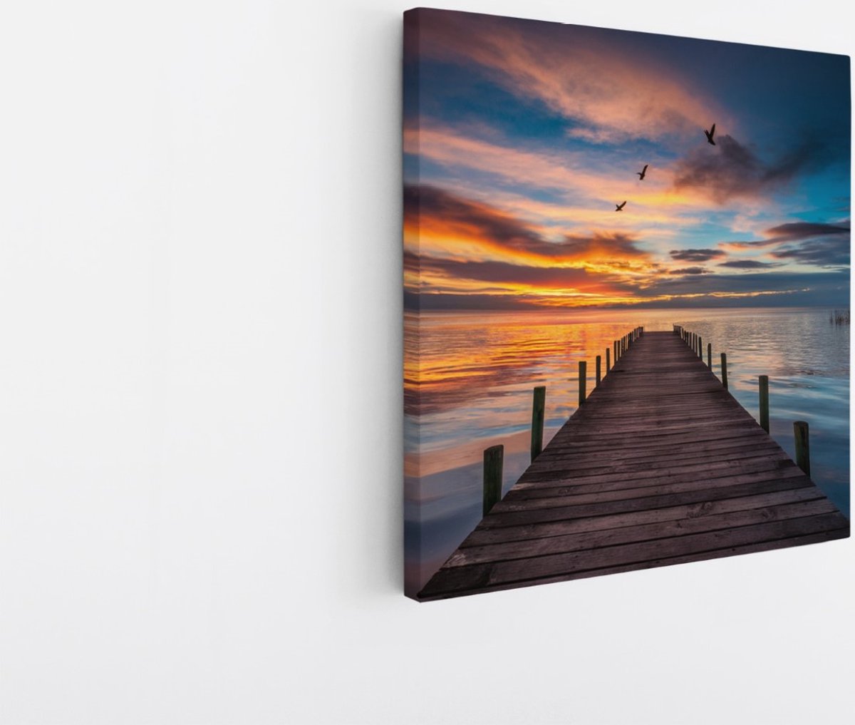 Saammp Canvas Schilderij - Steiger bij zonsondergang - landschap - Natuur - 40x40 - Foto op canvas - Wanddecoratie - Muurdecoratie Woonkamer - Slaapkamer decoratie - Canvas Print Multicolor