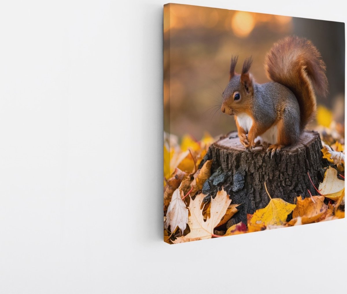 Saammp Canvas Schilderij - Eekhoorn op boomstam - Natuur - Dieren - 60x60 - Foto op canvas - Wanddecoratie - Muurdecoratie Woonkamer - Slaapkamer decoratie - Canvas Print Multicolor