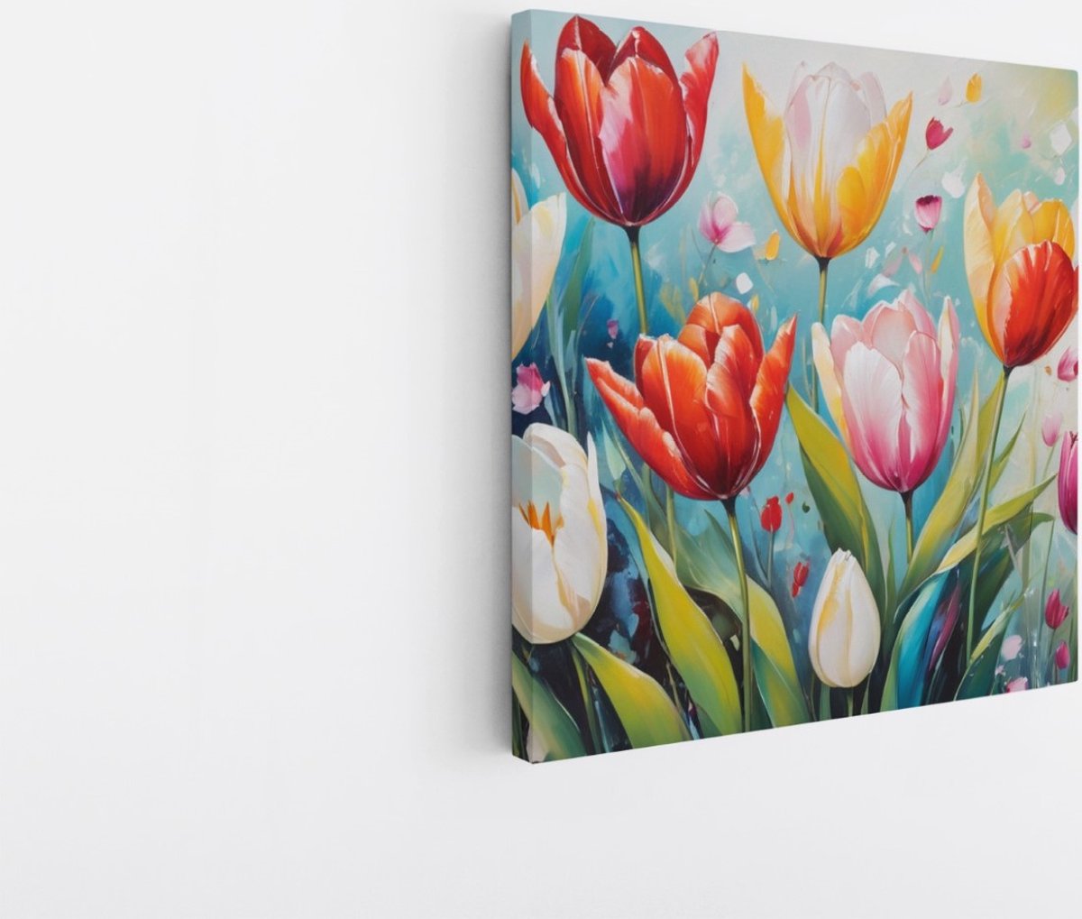 Saammp Canvas Schilderij - Gekleurde Tulpen - Bloemen - Abstract - 100x100 - Foto op canvas - Wanddecoratie - Muurdecoratie Woonkamer - Kantoor Decoratie Multicolor