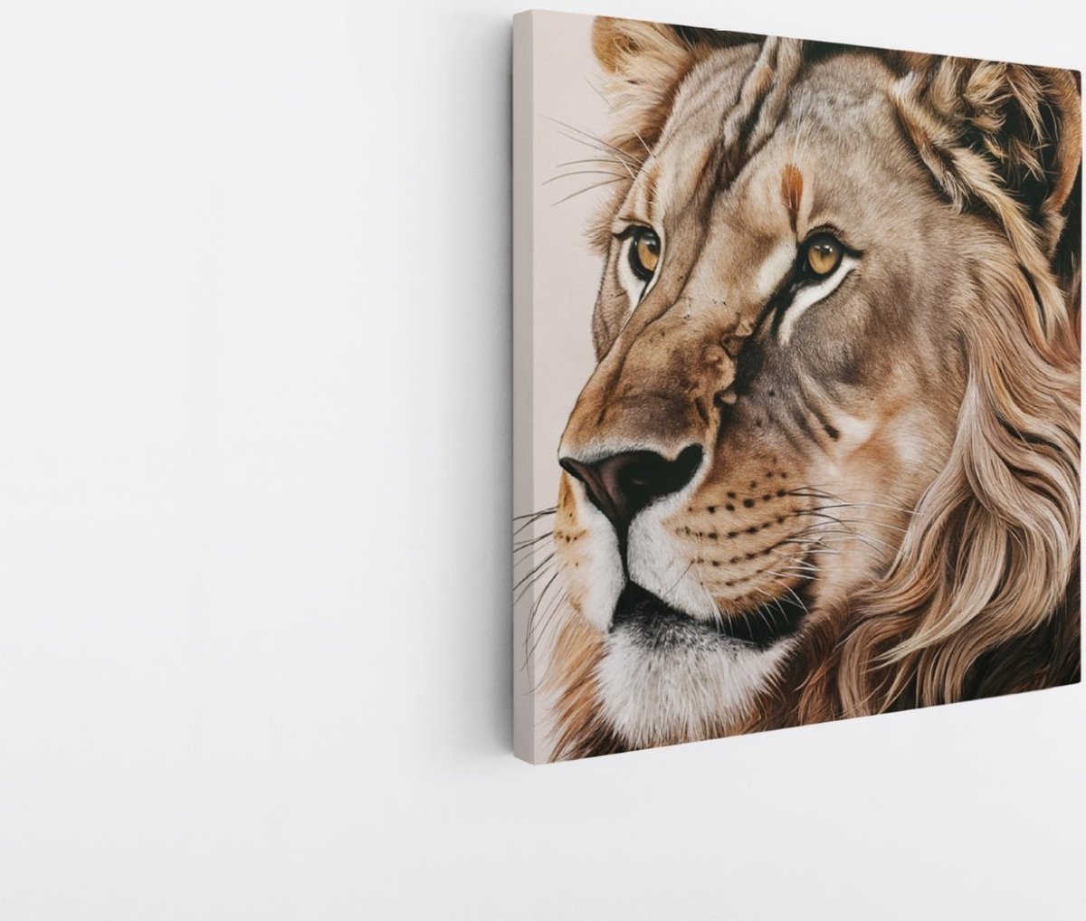 Saammp Canvas Schilderij - Leeuw - Portret - Dieren - Natuur - 100x100 - Foto op canvas - Wanddecoratie - Muurdecoratie Woonkamer - Slaapkamer decoratie - Canvas Print Multicolor