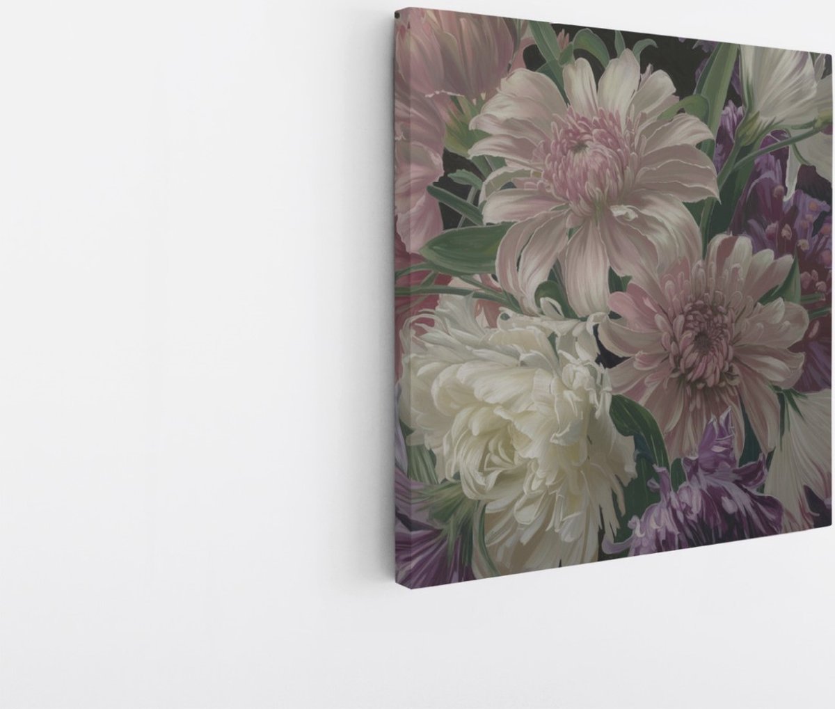 Saammp Canvas Schilderij - Bloemstuk met Rozen en Lelies - Natuur - Stilleven - 40x40 - Foto op canvas - Wanddecoratie - Muurdecoratie Woonkamer - Kantoor Decoratie Multicolor