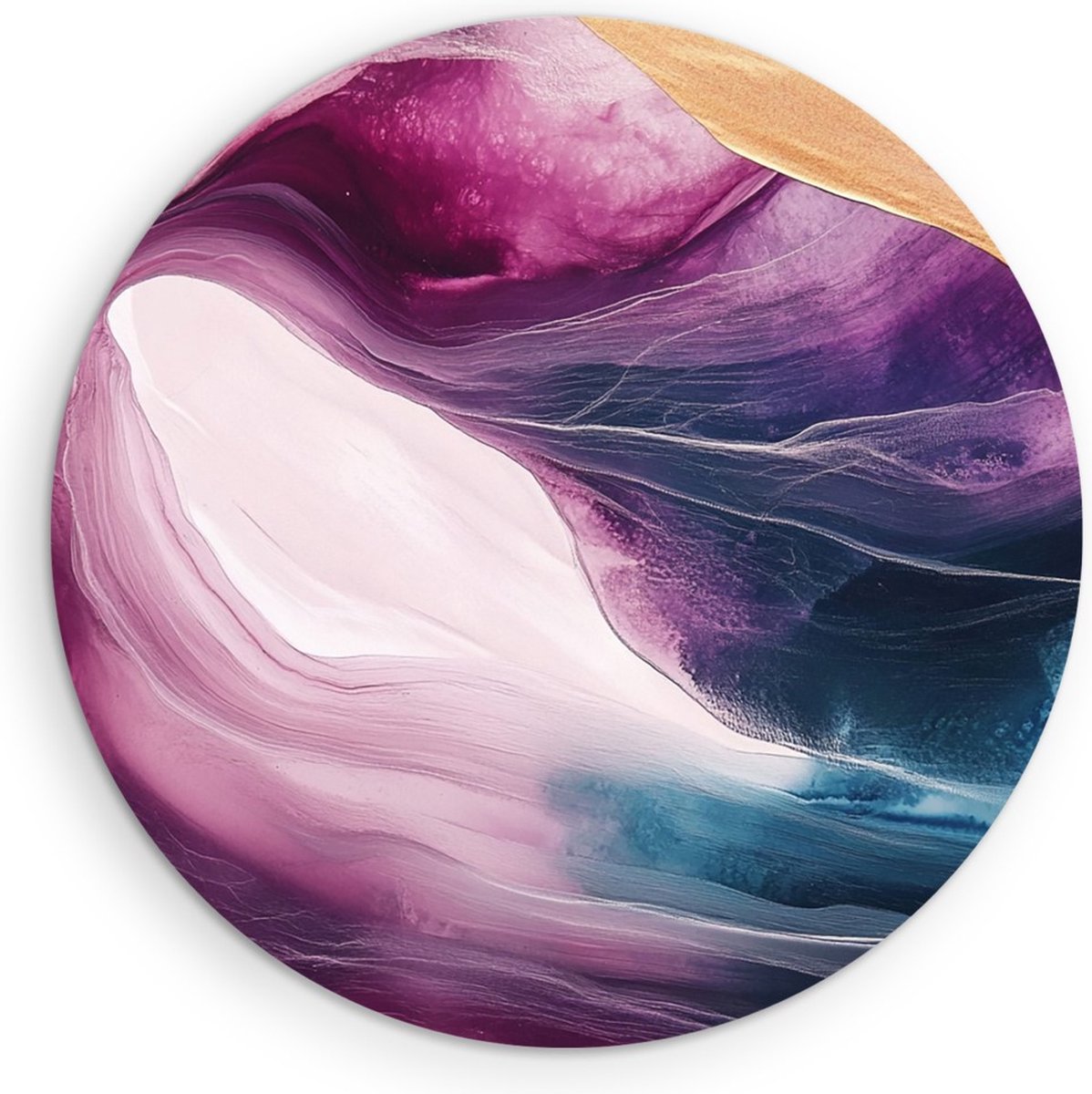Saammp Forex Muurcirkel - Vloeibaar - Paars - Goud - Abstract kunstwerk - Ø 30 - Wandcirkel - Wanddecoratie Cirkel - Muurdecoratie Woonkamer - Slaapkamer decoratie - Rond Schilderij