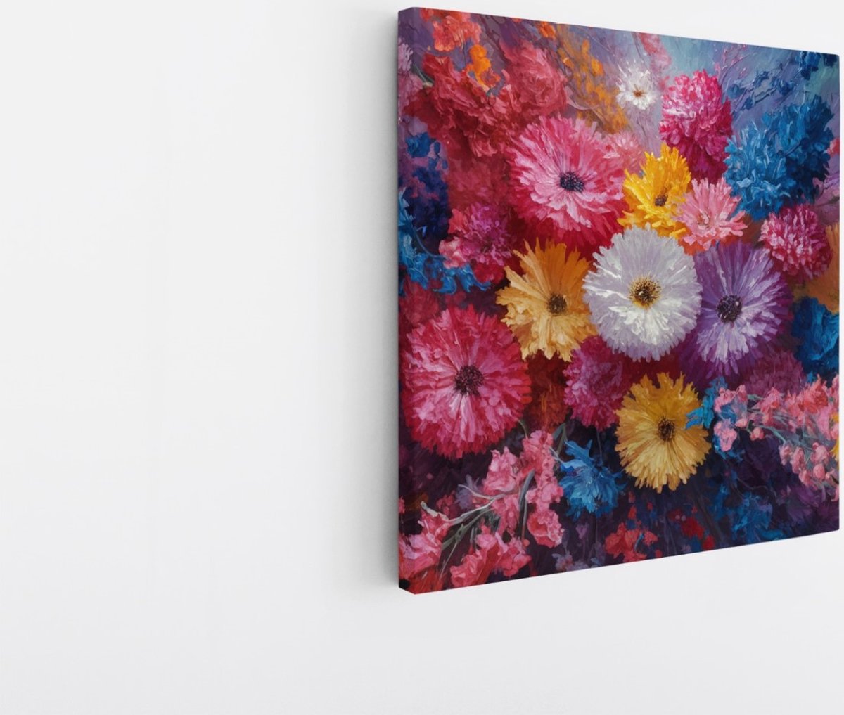 Saammp Canvas Schilderij - Kleurvolle bloemen - Abstract - 60x60 - Foto op canvas - Wanddecoratie - Muurdecoratie Woonkamer - Kantoor Decoratie Multicolor