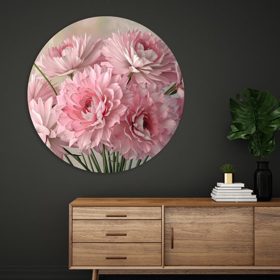 Saammp Muurcirkel Hout - Roze - Bos Bloemen - Abstract - Natuur - Ø 80 - Wandcirkel - Wanddecoratie Cirkel - Muurdecoratie Woonkamer - Kantoor Decoratie