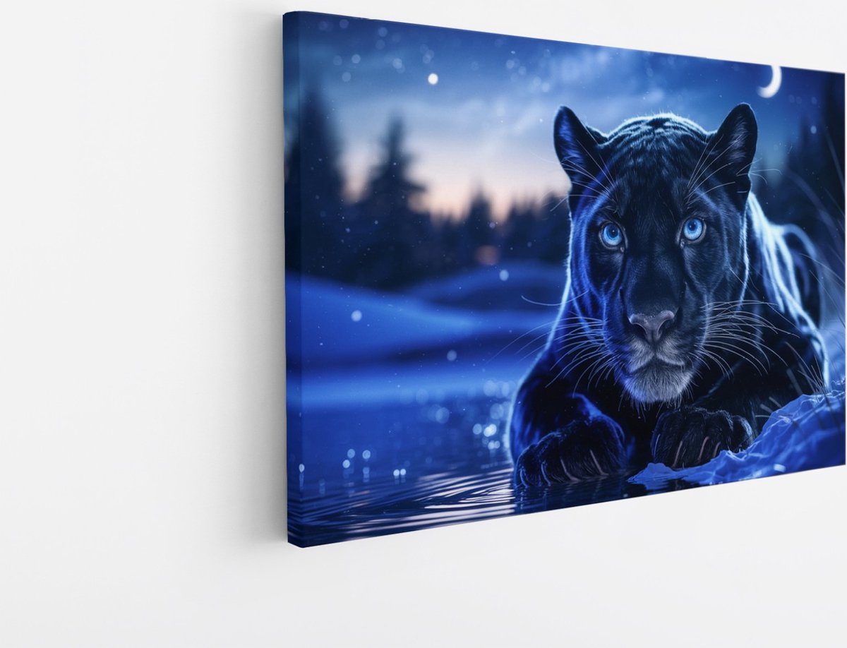 Saammp Canvas Schilderij - Zwarte Panter in sterren hemel - Abstract - Natuur - Dieren - 60x40 - Foto op canvas - Wanddecoratie - Muurdecoratie Woonkamer - Slaapkamer decoratie - Canvas Print Multicolor