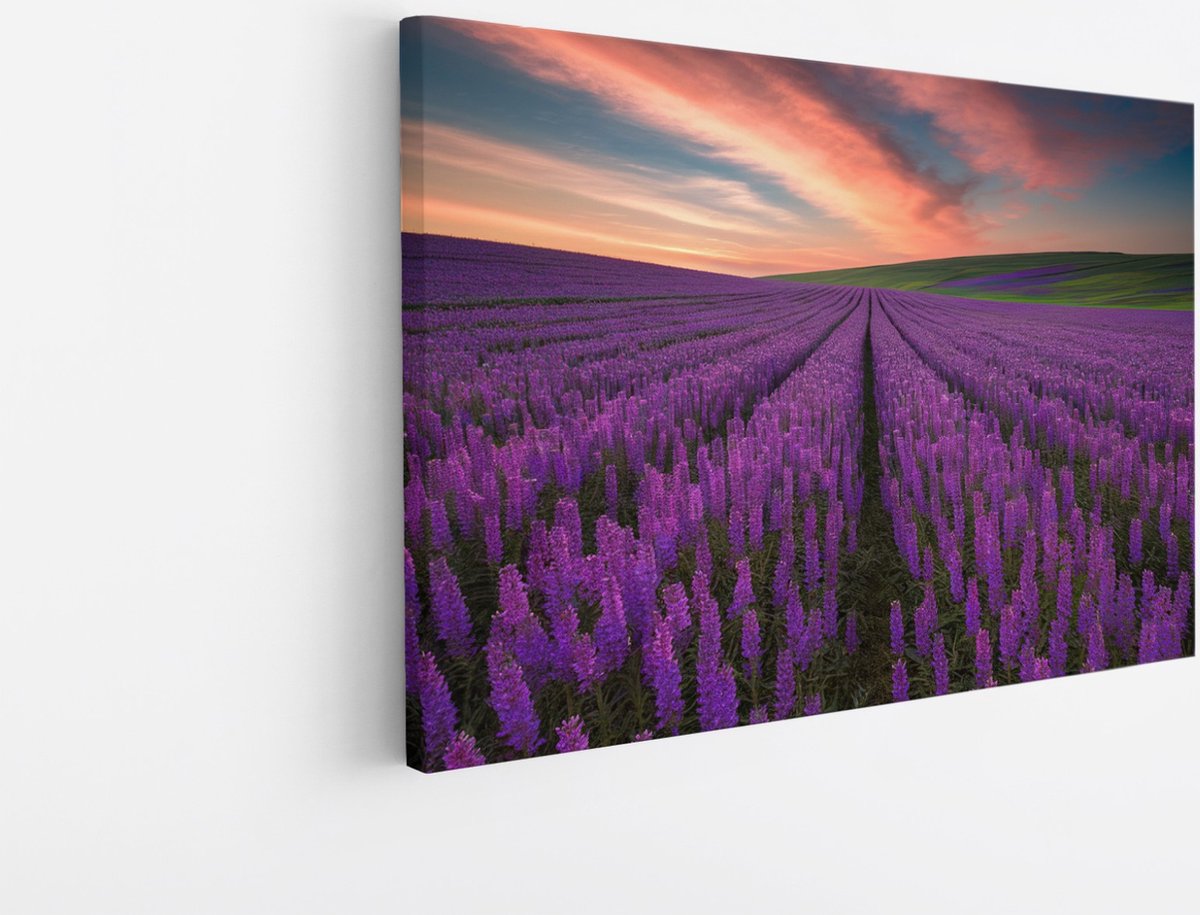 Saammp Canvas Schilderij - Lavendelveld - Natuur - Landschap - 120x80 - Foto op canvas - Wanddecoratie - Muurdecoratie Woonkamer - Slaapkamer decoratie - Canvas Print Multicolor