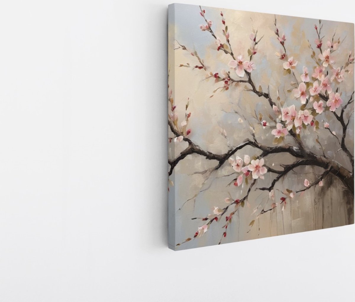 Saammp Canvas Schilderij - Bloemen - Bloesem aan tak - Natuur - 30x30 - Foto op canvas - Wanddecoratie - Muurdecoratie Woonkamer - Kantoor Decoratie Multicolor