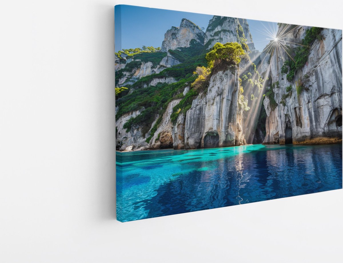 Saammp Canvas Schilderij - Mooi water tussen de Rotsen - Landschap - Natuur - 100x75 - Foto op canvas - Wanddecoratie - Muurdecoratie Woonkamer - Slaapkamer decoratie - Canvas Print Multicolor
