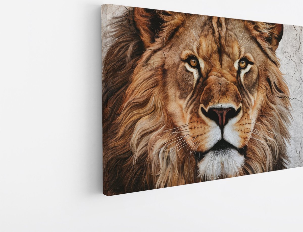 Saammp Canvas Schilderij - Close-up Leeuw - Dieren - Natuur - 70x50 - Foto op canvas - Wanddecoratie - Muurdecoratie Woonkamer - Slaapkamer decoratie - Canvas Print Multicolor