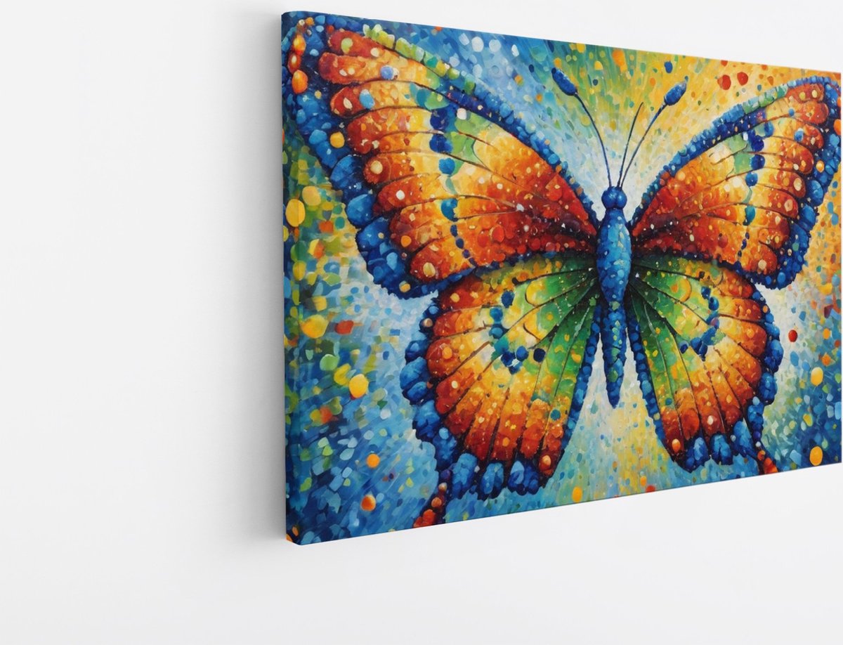 Saammp Canvas Schilderij - Kleurrijke Vlinder - Abstract - Dieren - 70x50 - Foto op canvas - Wanddecoratie - muurdecoratie Woonkamer - Slaapkamer decoratie - Canvas Print Multicolor