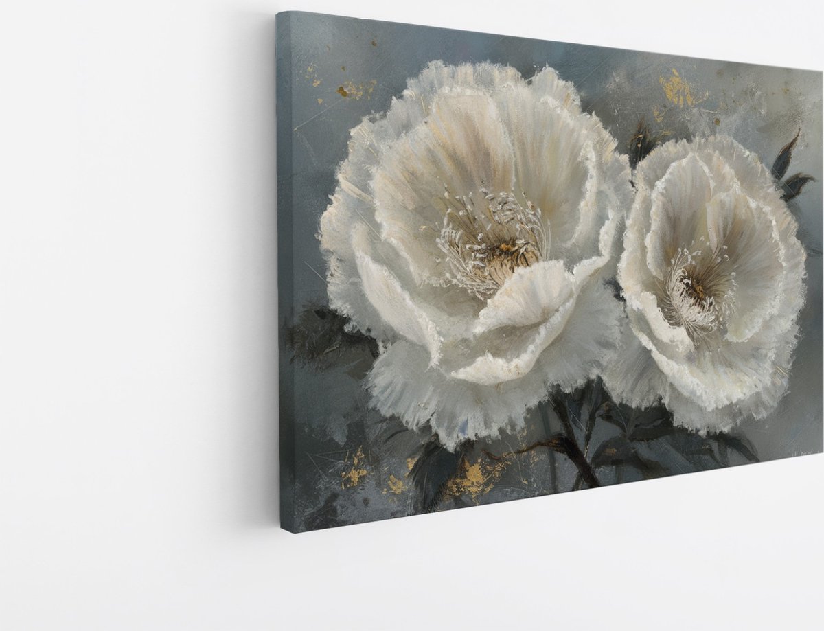 Saammp Canvas Schilderij - Witte Bloemen - blauw - Bloemen - Abstract - 30x20 - Foto op canvas - Wanddecoratie - Muurdecoratie Woonkamer - Kantoor Decoratie Multicolor