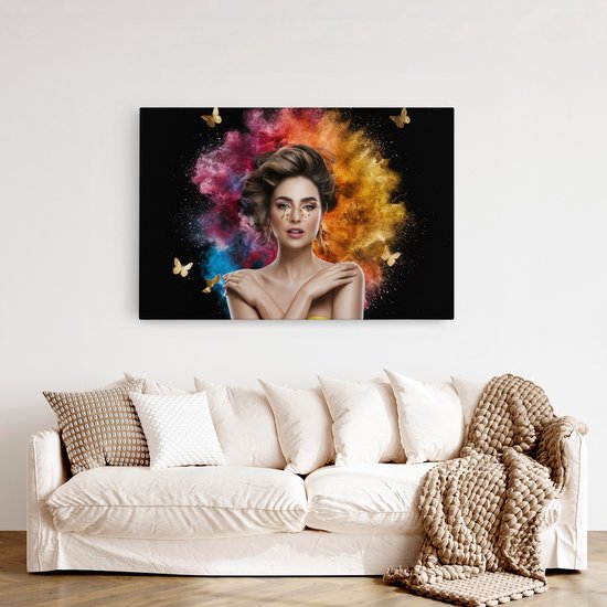Tableau sur toile Saammp - Femme - Explosion de couleurs - abstrait - 70x50 - Photo sur toile - Décoration murale - Décoration murale Salon - Décoration chambre - Impression sur toile