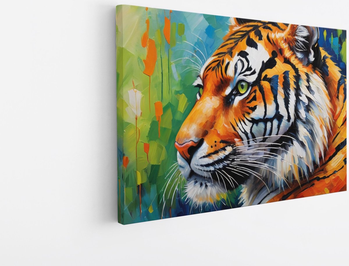 Saammp Canvas Schilderij - Kleurrijke Tijger - Dieren - Abstract - 45x30 - Foto op canvas - Wanddecoratie - muurdecoratie Woonkamer - Slaapkamer decoratie - Canvas Print Multicolor
