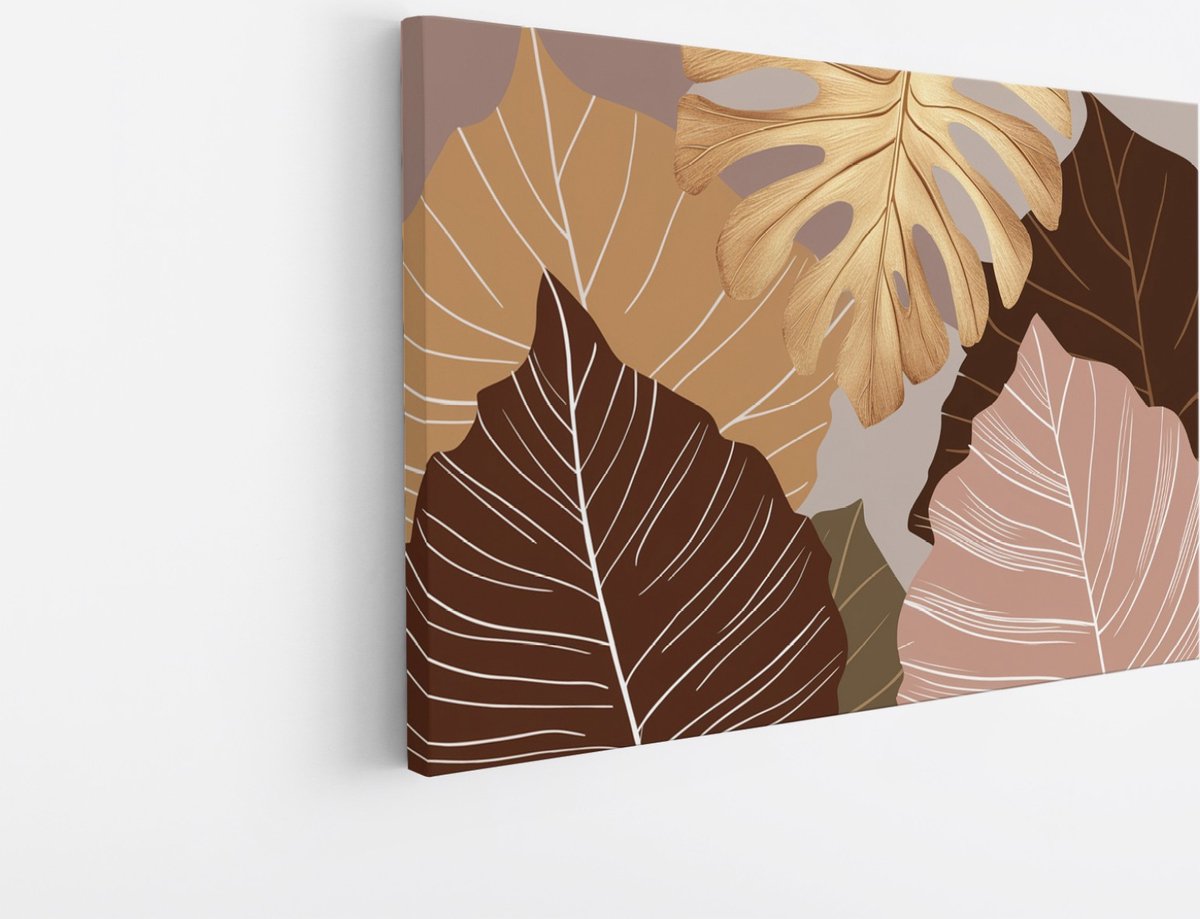 Saammp Canvas Schilderij - Gekleurde bladeren - Goud - Landschap - Natuur - 150x100 - Foto op canvas - Wanddecoratie - Muurdecoratie Woonkamer - Slaapkamer decoratie - Canvas Print Multicolor