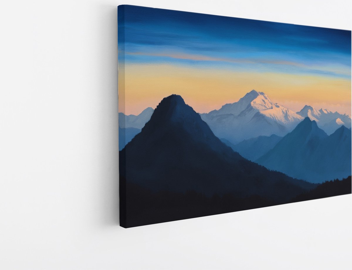 Saammp Canvas Schilderij - Bergtoppen - Natuur - Landschap - 150x100 - Foto op canvas - Wanddecoratie - Muurdecoratie Woonkamer - Slaapkamer decoratie - Canvas Print Multicolor