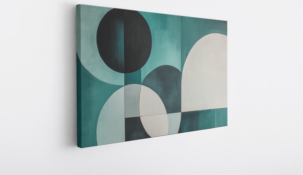 Saammp Canvas Schilderij - blauw cirkelvormig - Abstract kunstwerk - 100x75 - Foto op canvas - Wanddecoratie - Muurdecoratie Woonkamer - Slaapkamer decoratie - Canvas Print Multicolor