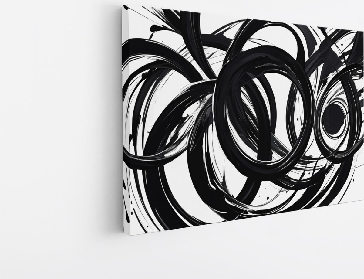 Saammp Canvas Schilderij - Abstract - Geometrische Kunst - Zwart-Wit - 90x60 - Foto op canvas - Wanddecoratie - muurdecoratie Woonkamer - Slaapkamer decoratie - Canvas Print Multicolor