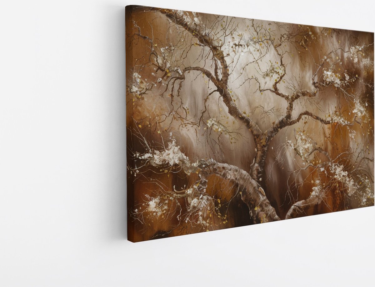 Saammp Canvas Schilderij - Vintage Boom - Witte Bloemen - abstract - 100x75 - Foto op canvas - Wanddecoratie - Muurdecoratie Woonkamer - Kantoor Decoratie Multicolor