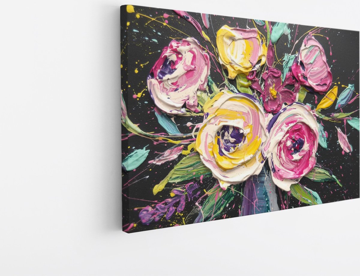 Saammp Canvas Schilderij - Expressieve Bloemen Schilderij - Natuur - Abstract - 70x50 - Foto op canvas - Wanddecoratie - Muurdecoratie Woonkamer - Kantoor Decoratie Multicolor