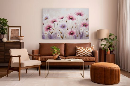 Tableau sur toile Saammp - Fleurs roses - Violet - Abstrait - Nature - 60x40 - Photo sur toile - Décoration murale - Décoration murale Salon - Décoration bureau