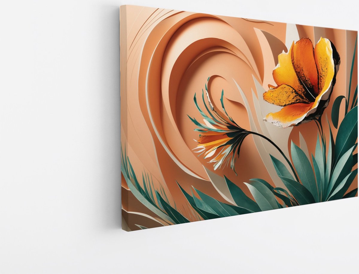 Saammp Canvas Schilderij - Oranje Bloem - Abstract - 90x60 - Foto op canvas - Wanddecoratie - Muurdecoratie Woonkamer - Kantoor Decoratie Multicolor