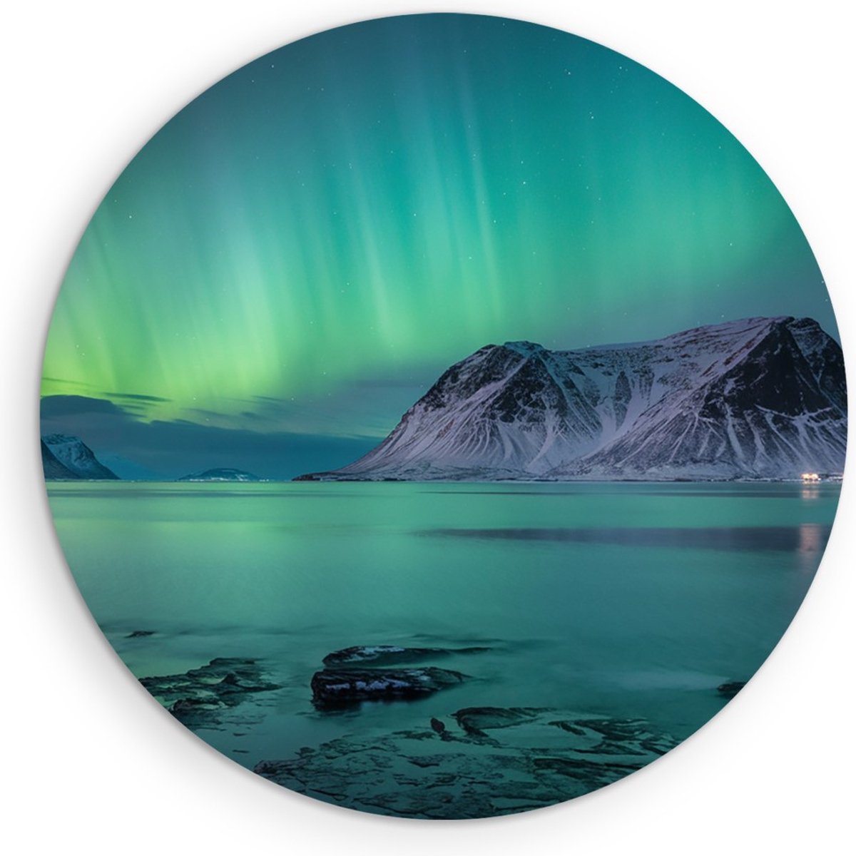 Saammp Forex Muurcirkel - Noorderlicht - Bergen - Landschap - Natuur - Ø 40 - Wandcirkel - Wanddecoratie Cirkel - Muurdecoratie Woonkamer - Slaapkamer decoratie - Rond Schilderij