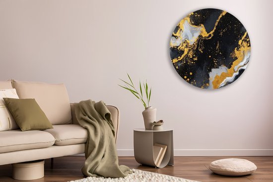 Saammp Forex Wall Circle - Liquide - Zwart - Oeuvre Abstraite - Ø 80 - Cercle Mural - Cercle Décoration murale Murale - Décoration murale Murale Salon - Décoration Chambre - Peinture Ronde