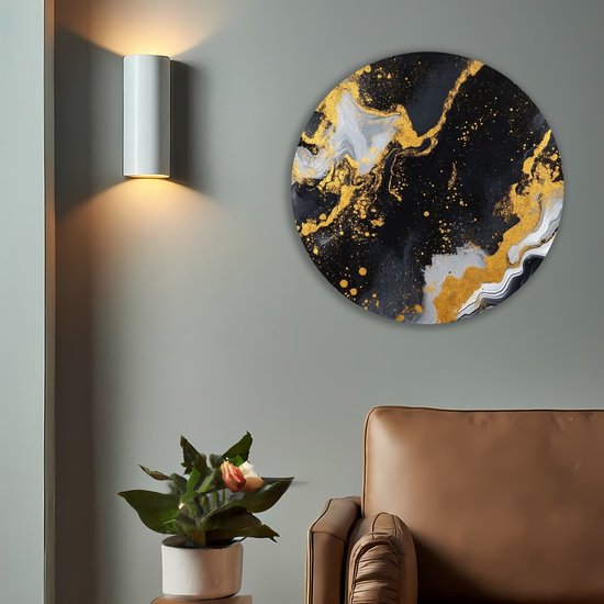 Saammp Forex Wall Circle - Liquide - Zwart - Oeuvre Abstraite - Ø 80 - Cercle Mural - Cercle Décoration murale Murale - Décoration murale Murale Salon - Décoration Chambre - Peinture Ronde